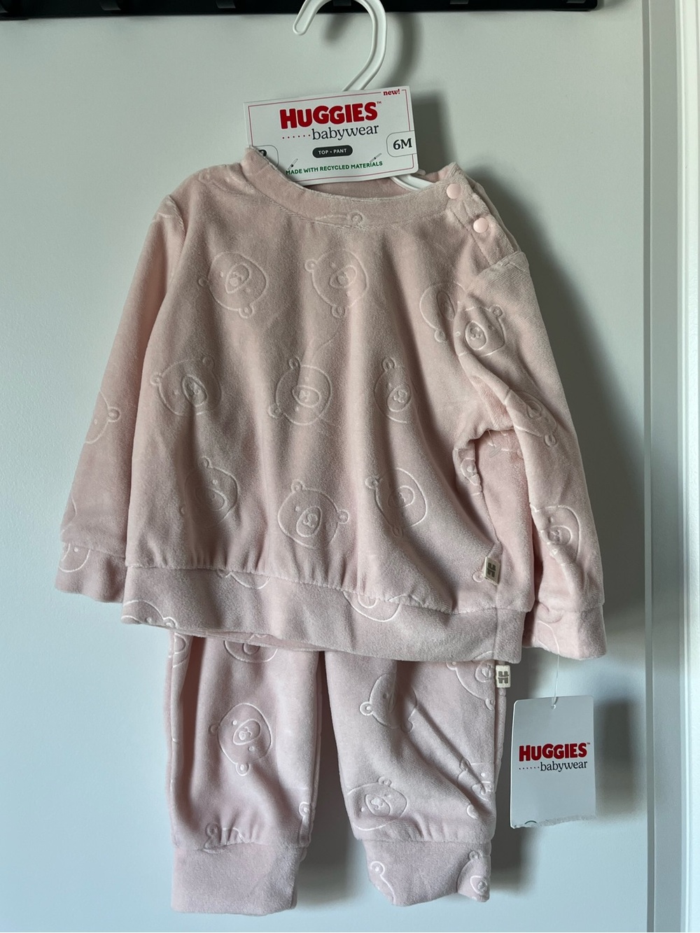 NWT Huggies Baby Girl 6M Pink Teddy Bear Sweater and Pant Set